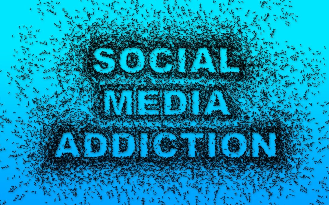 Social Media Addiction words on blue background